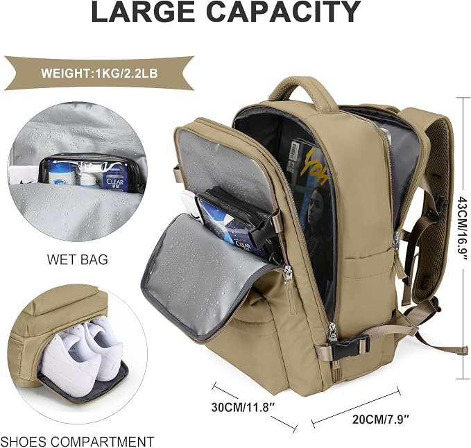 WONHOX Large Travel Backpack Carry on Flight Approved Laptop Work Business - Image 2
