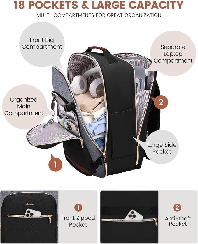 LOVEVOOK 40L Travel Backpack for Women & Men, Airline Approved Carry On Luggage - Image 3