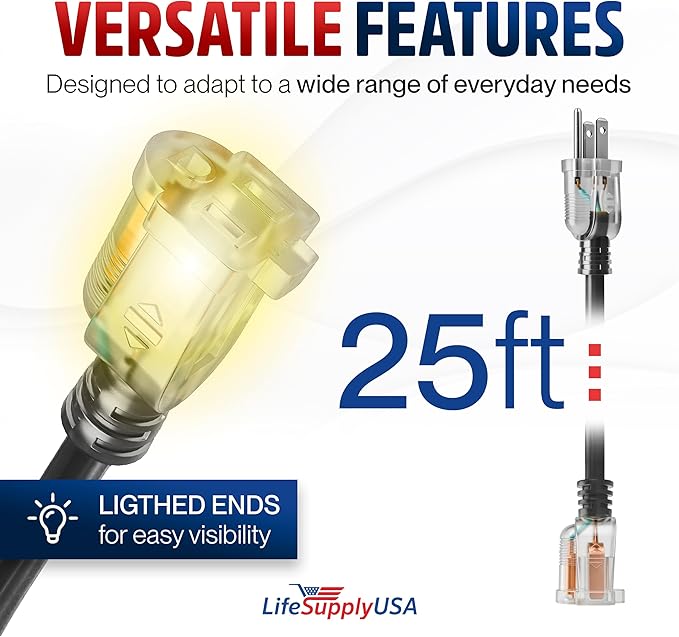 25ft Outdoor/Indoor Extension Cord 10/3 Gauge Ultra Heavy Duty 3 Prong SJTW - Image 6