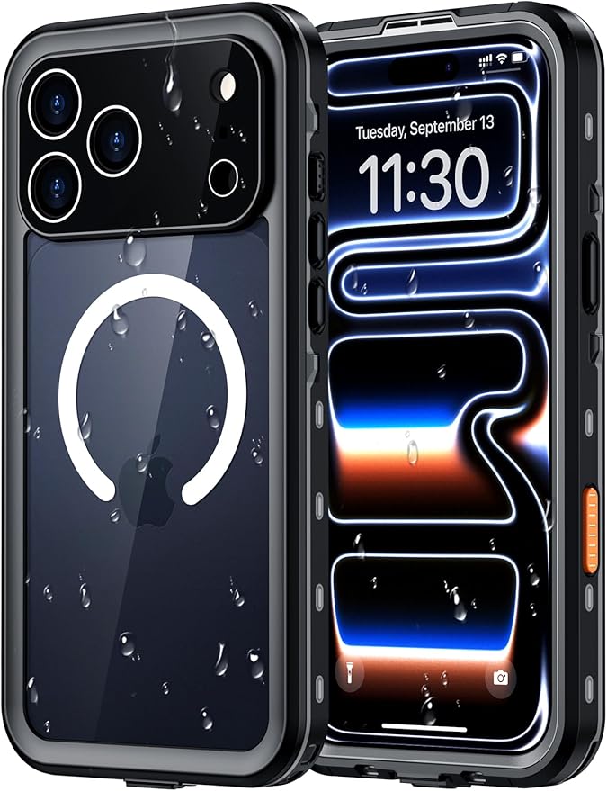 Red2Fire for iPhone 17 Pro Case Waterproof, Phone Case 6.3" Black/Clear by Red2Fire
