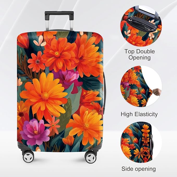 ANNA QUEEN Boho Floral Luggage Cover, Spring Orange Flower Pattern Suitcase - Image 2