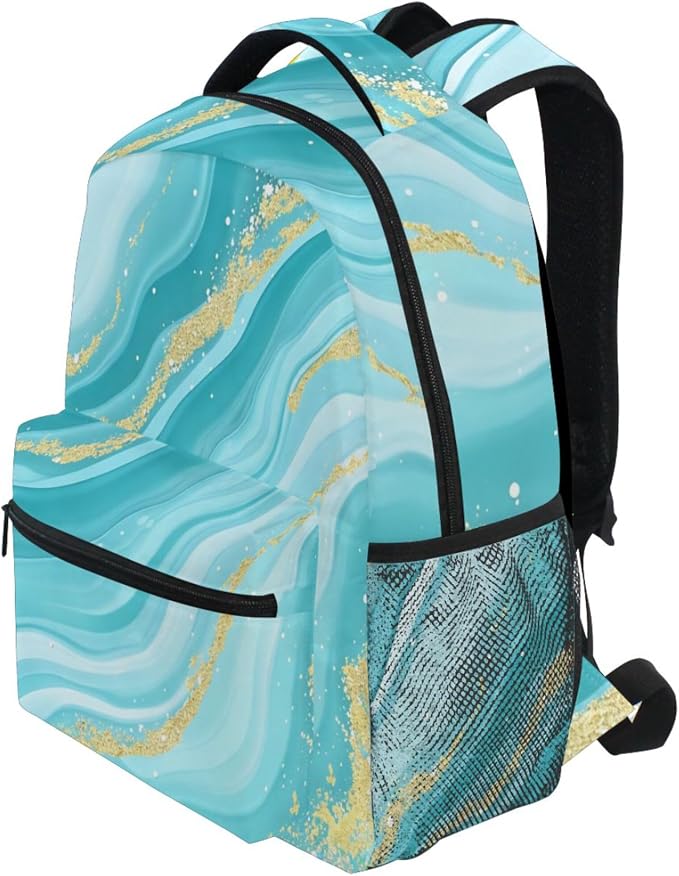 Wamika Turquoise Tie Dye Backpack Green Blue Marble School Backpacks Preschool - Image 4