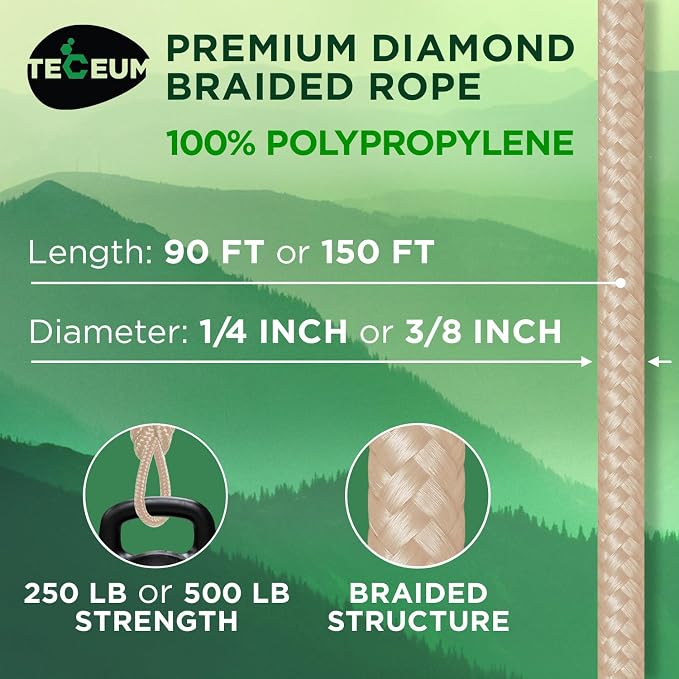 TECEUM Rope – 90 Feet x 3/8 Inch – Beige – Strong All-Purpose Utility Rope – - Image 2