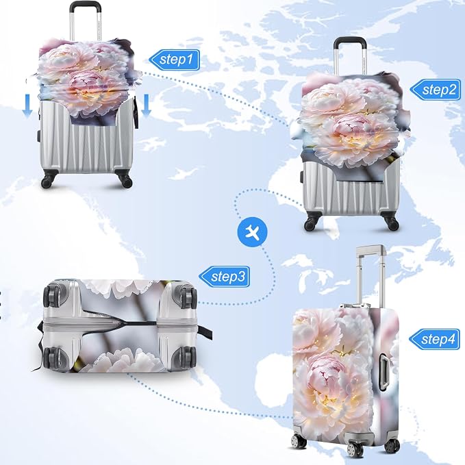 ANNA QUEEN Pink Peony Flower Luggage Cover, Stretchable Suitcase Protector - Image 6