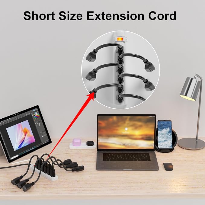 12 Pack Short Extension Cord 1 Foot Black, 16/3 Gauge Indoor Power Extension - Image 7