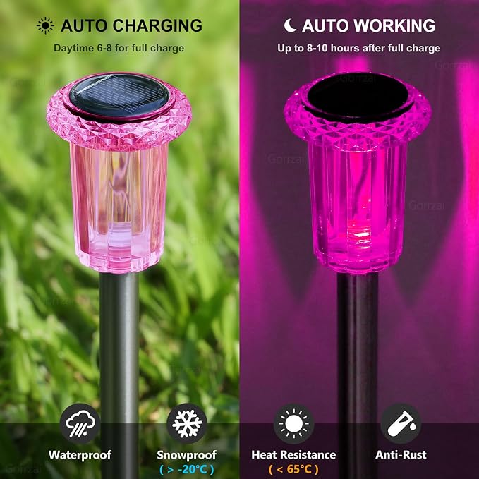 Solar Pathway Lights Gift for Mom 10 Pack Pink Solar Lights Outdoor Waterproof - Image 3