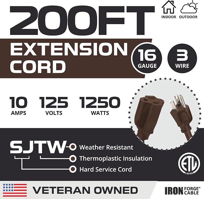 Iron Forge Cable Outdoor Brown Extension Cord 200 ft - Image 2