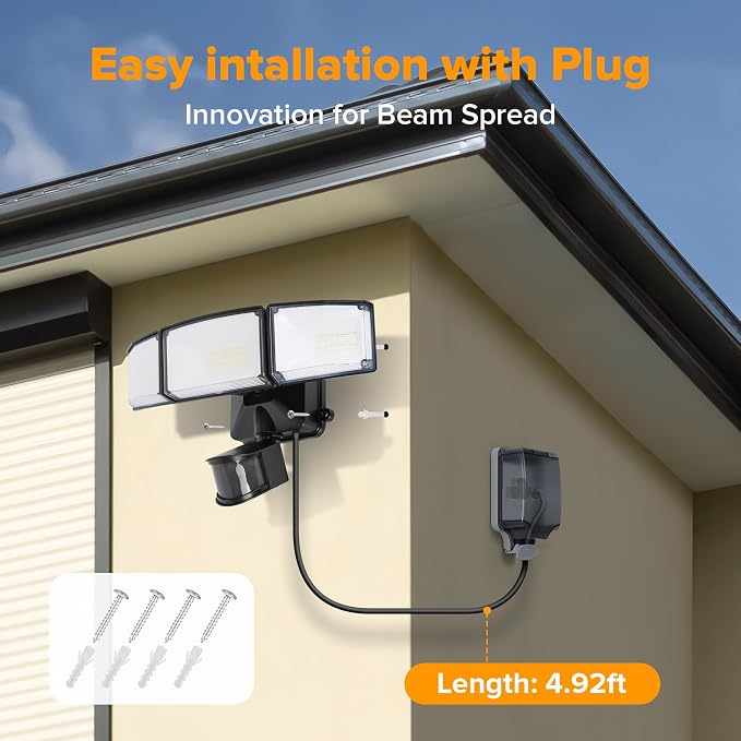 LUTEC 2 Pack 50W Motion Sensor Outdoor Lights, 5500 LM Plug in Flood Light - Image 7