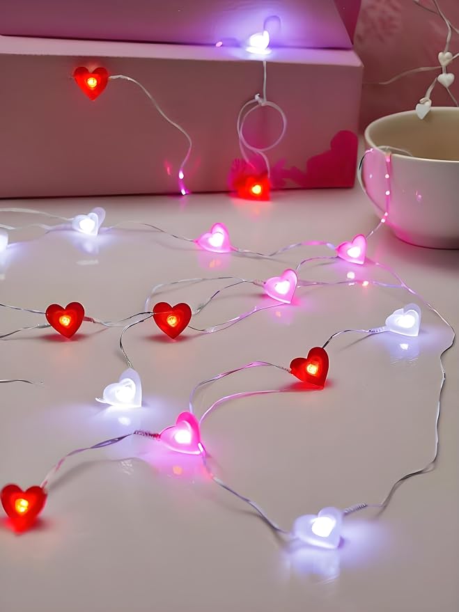 Red Pink White Heart Fairy Lights Battery Operated - Image 7