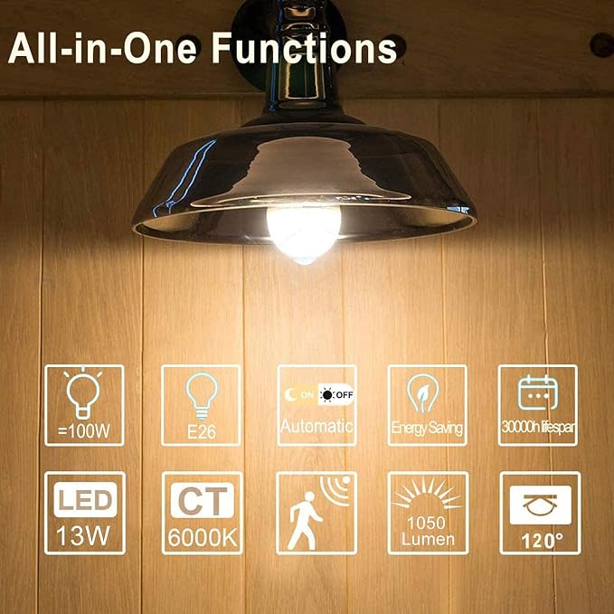 Motion Sensor LED Light Bulbs Outdoor, 13W Dusk to Dawn Sensor Bulb PIR - Image 7