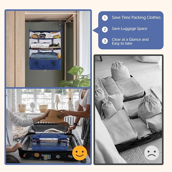 Surblue Hanging Closet Storage Bag Collapsible 3-Shelf Washable Oxford Fabric - Image 4