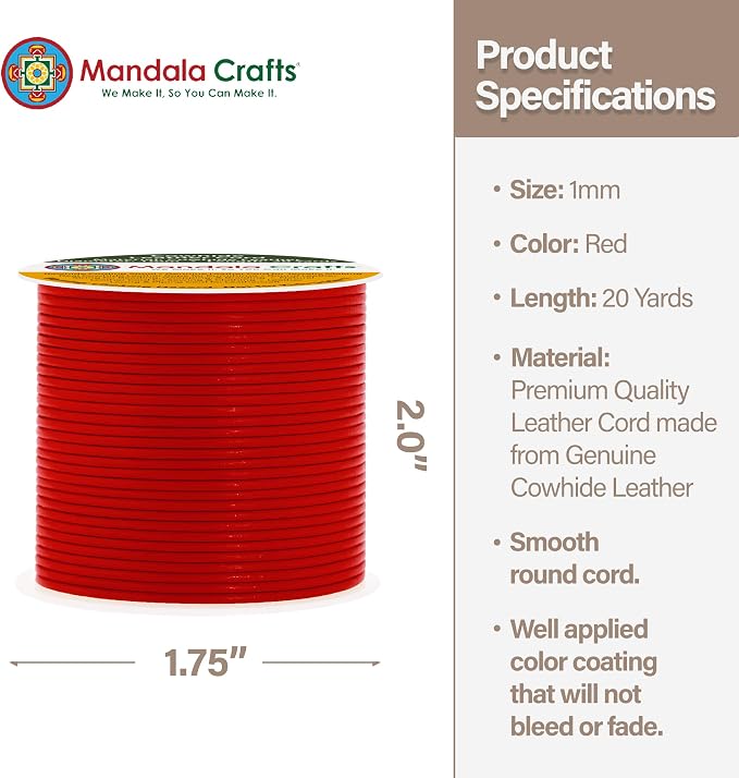 Mandala Crafts Round Cowhide Genuine Red Leather Cord - Image 4