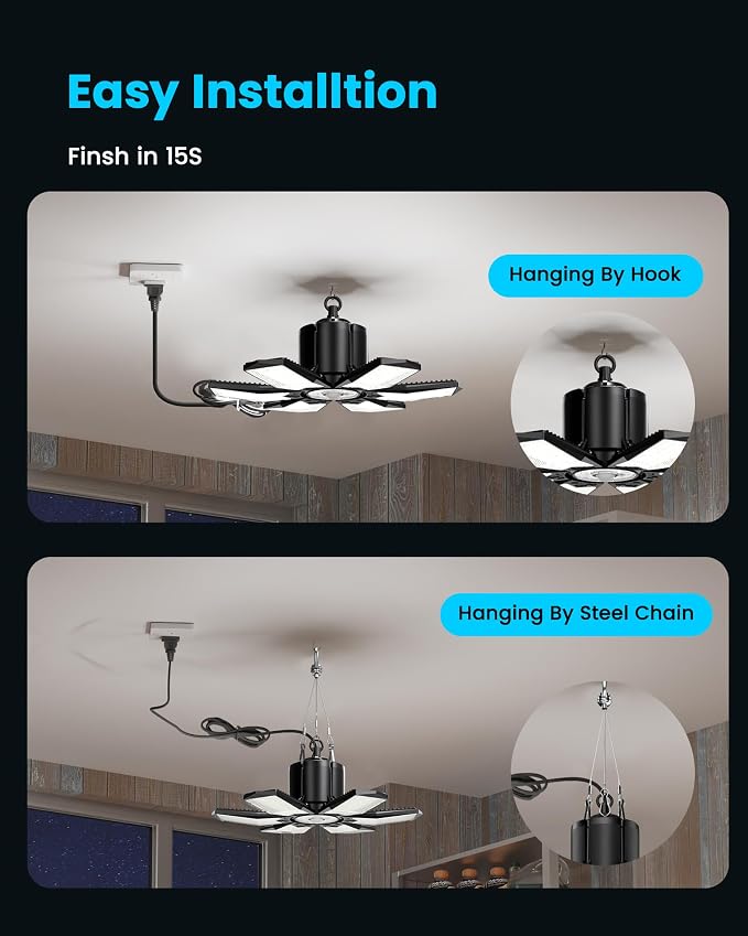 2-Pack Motion Sensor Garage Lights Plug in, 200W Super Bright Motion Activated - Image 5