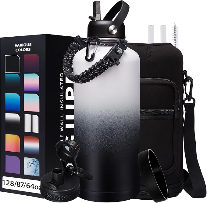 2/3 Gallon Water-Bottle with Straw & Spout Lids - 87oz Insulated Water Bottle by DIGJUPER