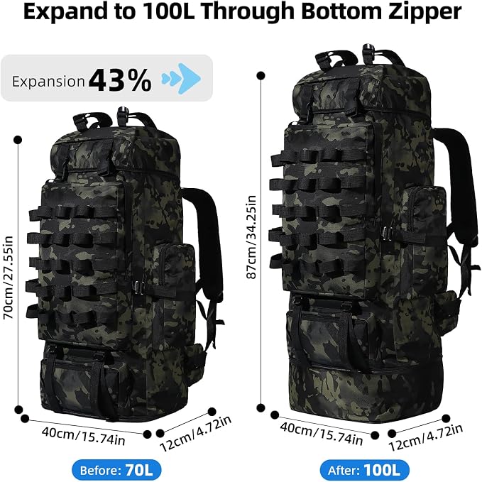 70L/100L Camping Hiking Backpack - Image 2