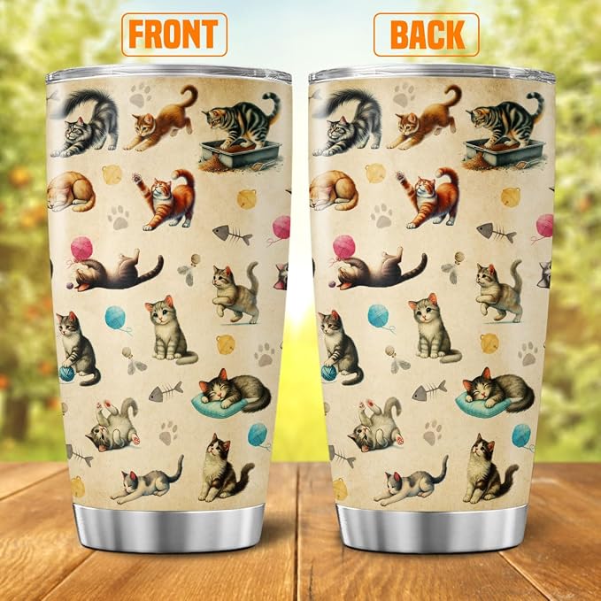 Cute Cat Pattern Travel Mug, 20oz Insulated Stainless Steel Tumbler - Image 2