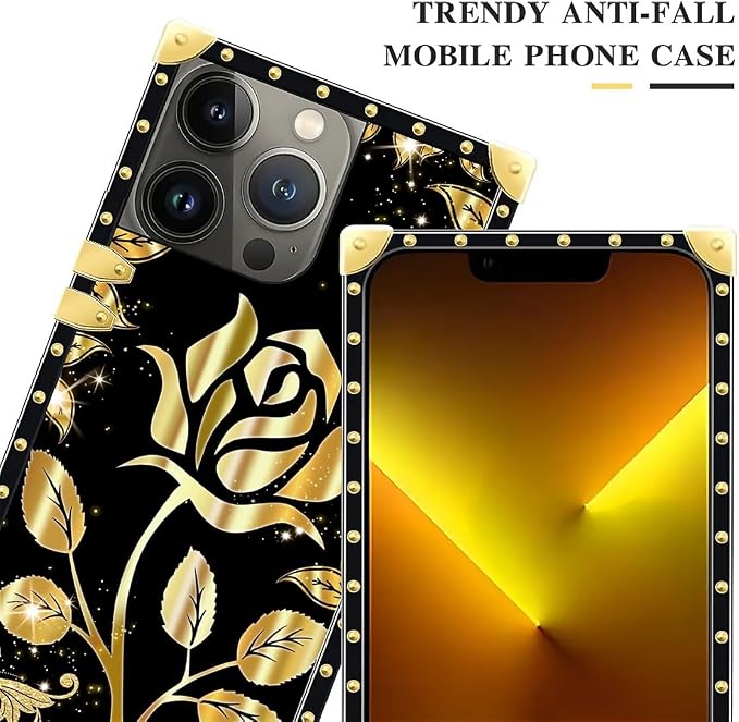 Compatible with iPhone 13 Pro Max Case, Shine Gold Rose Luxury Golden Decoration - Image 4