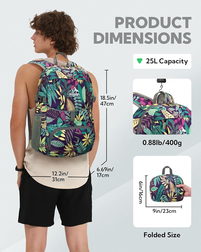 WATERFLY Hiking Packable Daypack Backpack: 25L Ultra Lightweight Day Pack - Image 2