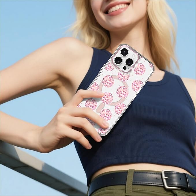 Case for iPhone 13 Pro, Disco Balls Pink Phone Case Design，for Women Girls - Image 6