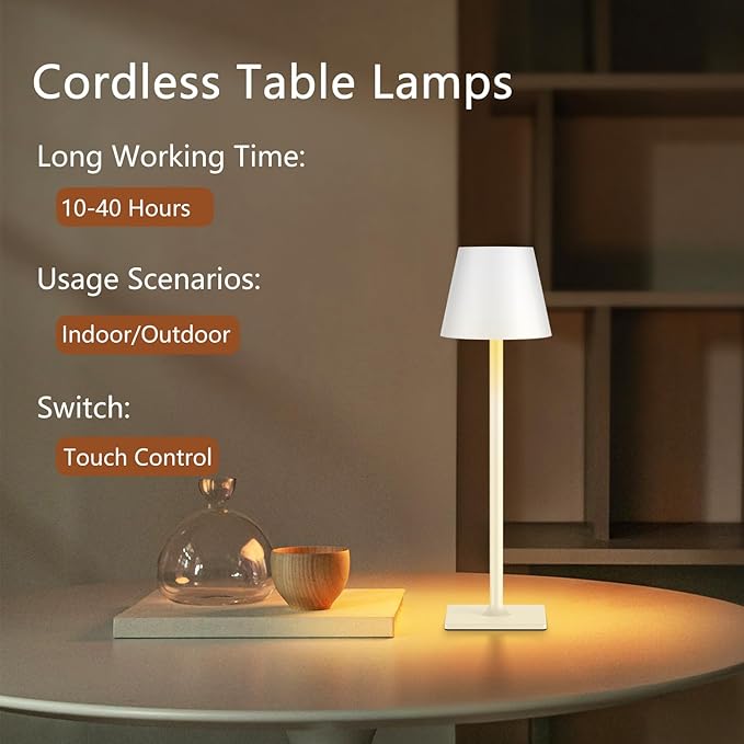 Yogaret White Cordless Table Lamp Set of 2 - Image 3
