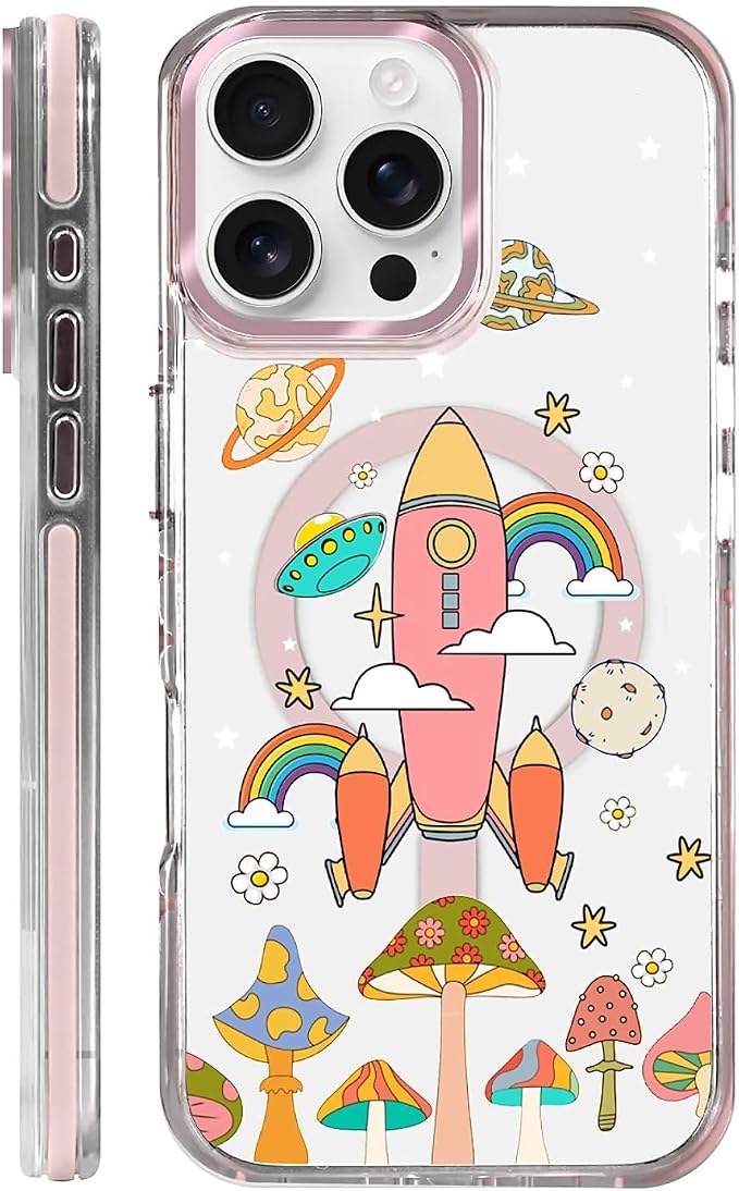 Case for iPhone 16 Pro Max, Spaceship Mushroom Phone Case Design，for Women by Toulas