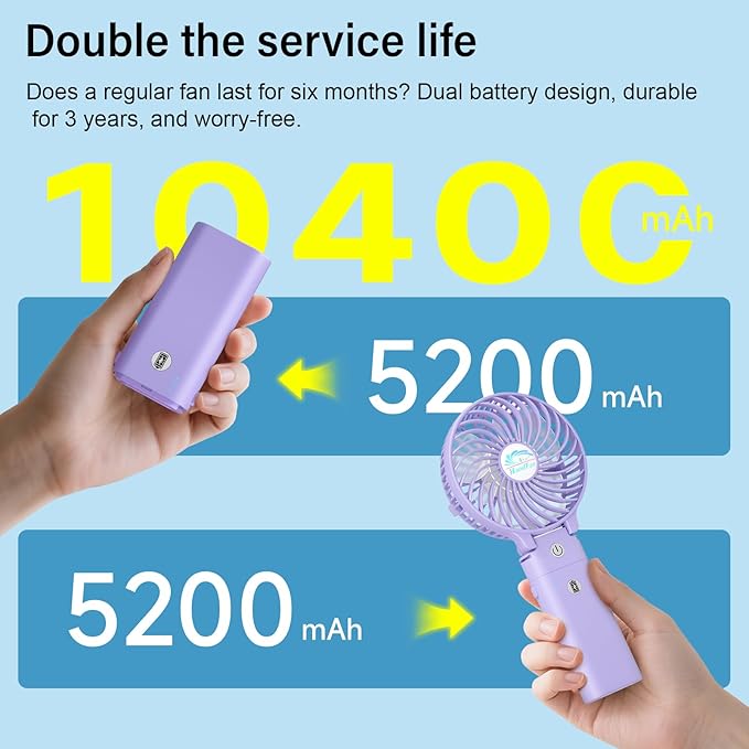 HandFan 10400mAh Personal Handheld Fan, 40Hrs Long-Lasted Hand Fan Rechargeable - Image 3