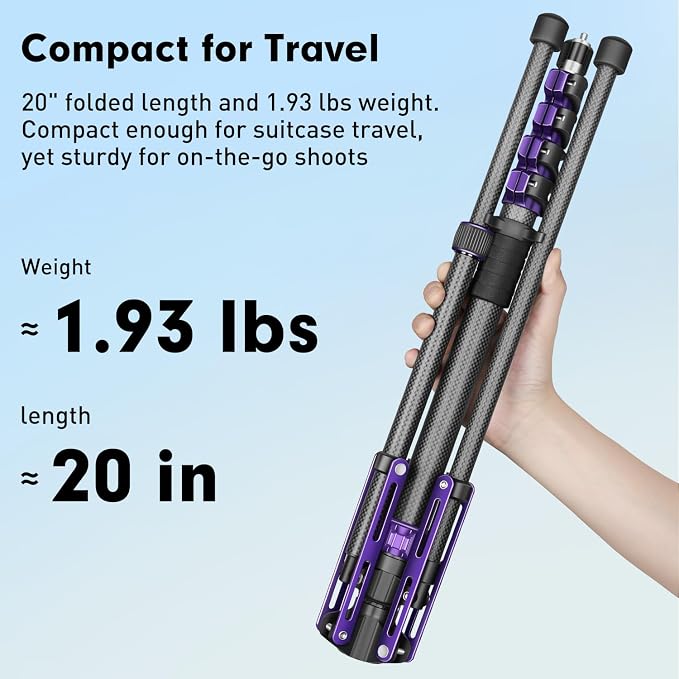 FreeSea 6.9ft/2.1m Carbon Fiber Light Stand, 4.4lbs Load, Travel Tripod - Image 2