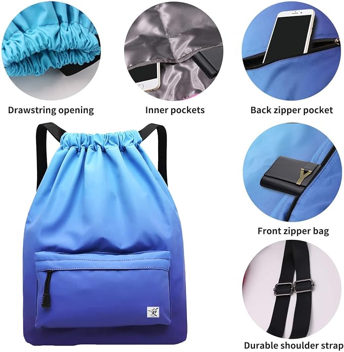 Waterproof Drawstring Bag, Gym Bag Sackpack Sports Beach Backpack - Image 3