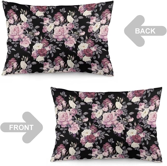 Vintage Floral Throw Pillow Covers Set of 2 Queen Size Pink Rose Peony Flower - Image 3