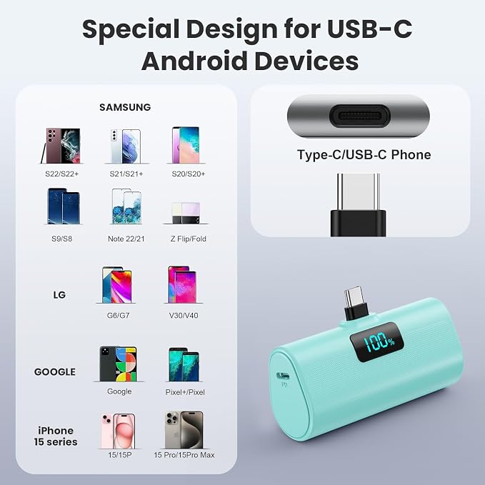 Small Portable Charger 5200mAh, Upgraded PD USB C Power Bank Built-in USB-C - Image 5