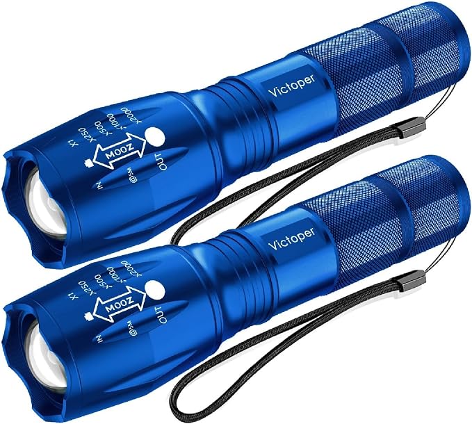 Victoper LED Flashlight 2 Pack Blue, Bright High Lumens Tactical Flashlights by Victoper