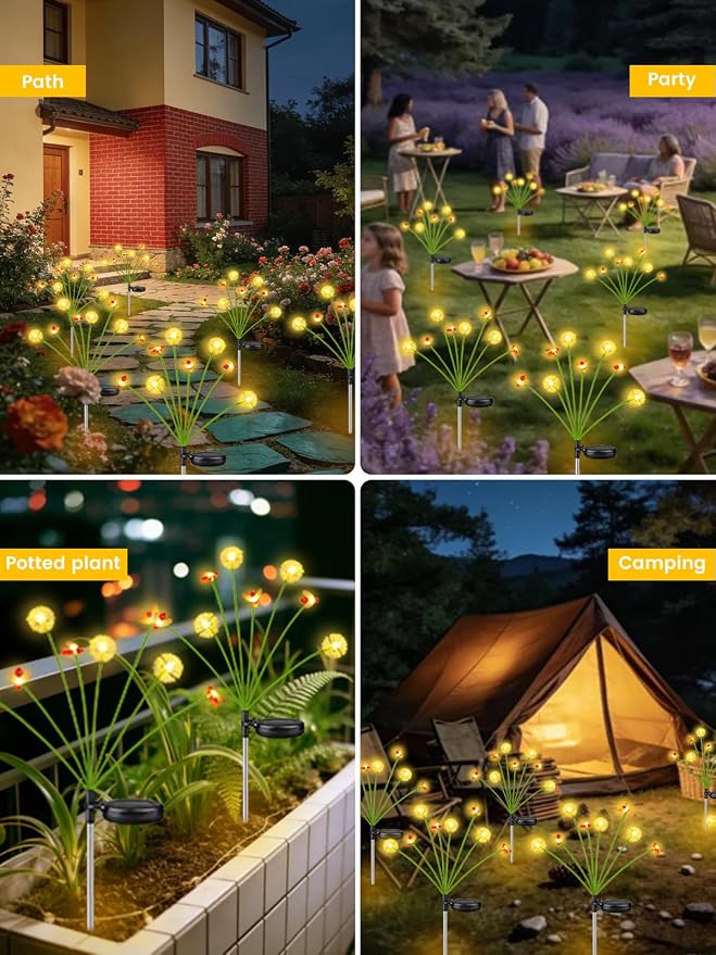 Solar Garden Lights Outdoor, 8 Pack 64 LED, Solar Swaying Dandelion Bee Lights - Image 7