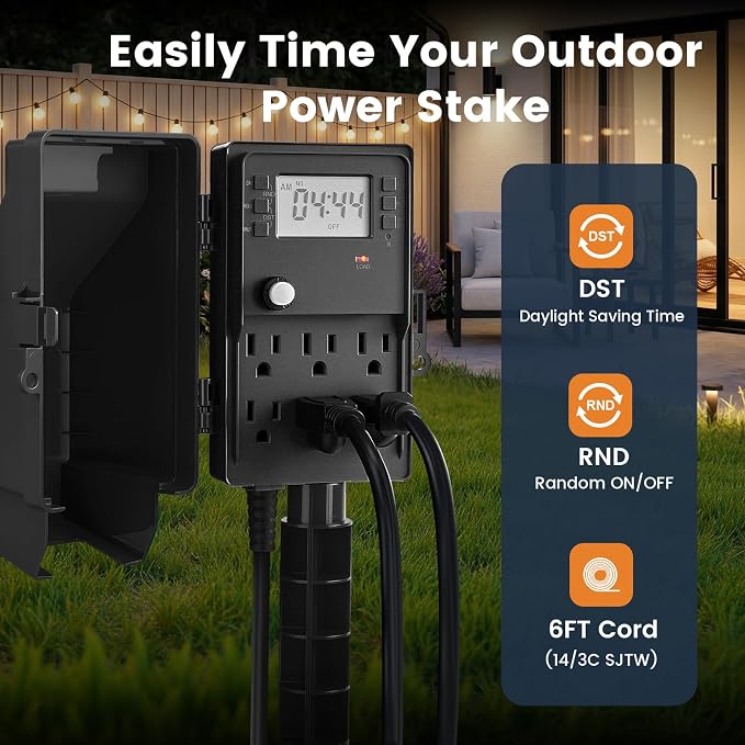 SURAIELEC Outdoor Power Stake, 7-Day Programmable Digital Timer, Power Strip - Image 3