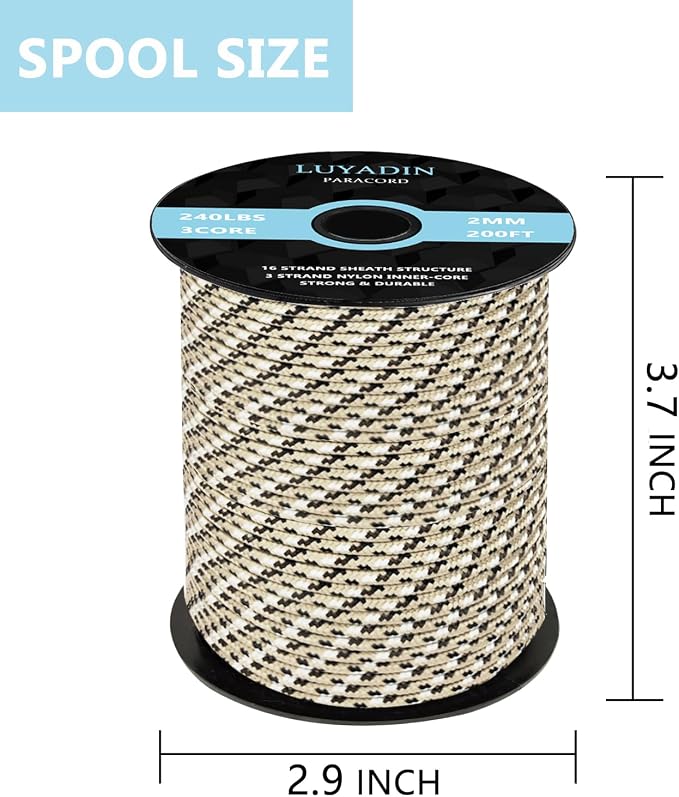 Paracord 240lb - Diameter 2mm Micro Utility Cord -3 Strand Parachute Spool Cord - Image 2
