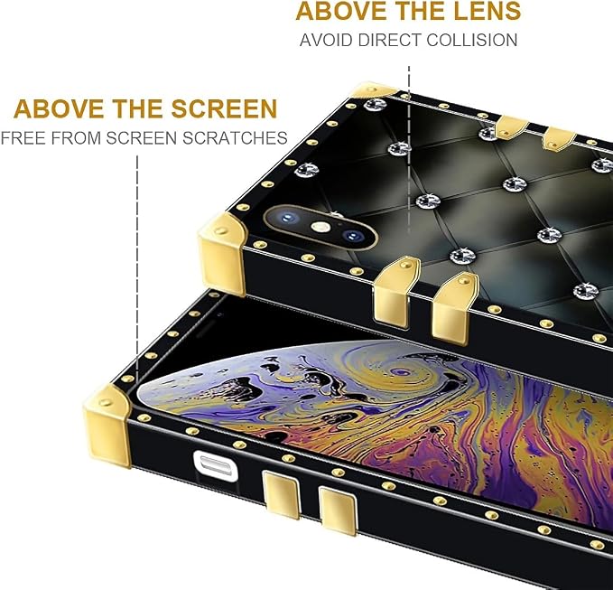 Compatible with iPhone XR Case, Shiny Black Sofa Crystal Luxury Golden - Image 7