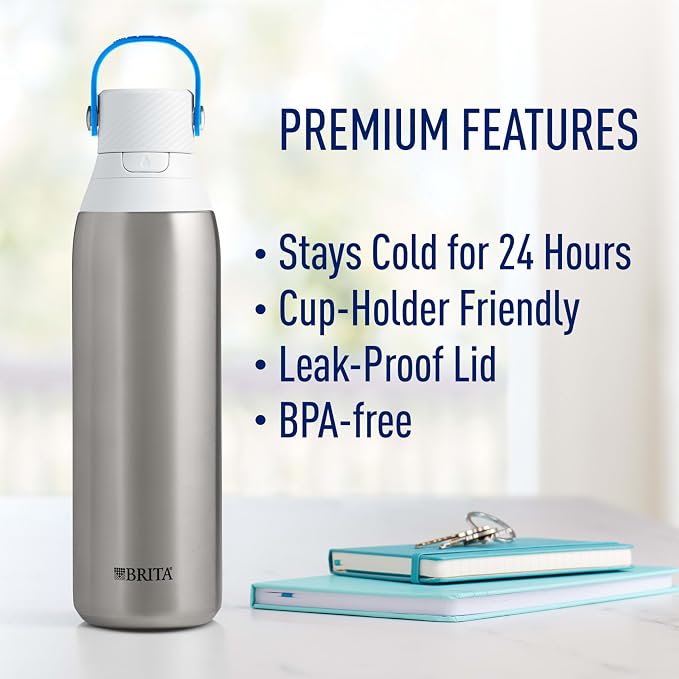 Brita Stainless Steel Premium Filtering Water Bottle, Replaces 300 Plastic - Image 4