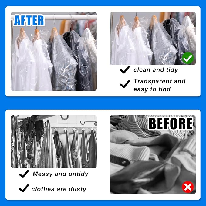 100 Pack Plastic Dry Cleaning Bags 23.6x35.4 Inch Garment Bags - Image 4