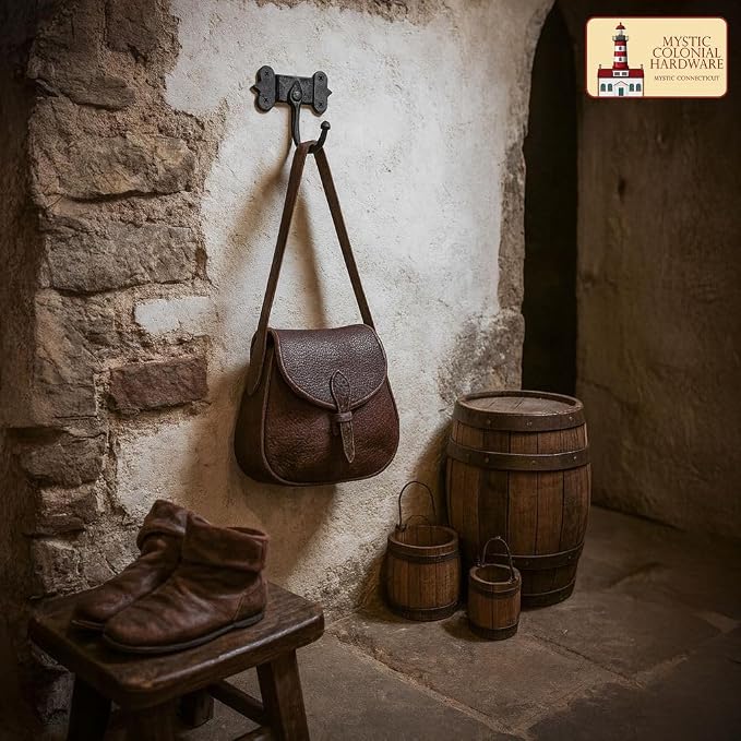 "Mystic Colonial Medieval Hand-Forged Iron Wall Hooks Set of 2 Rustic Coat - Image 5