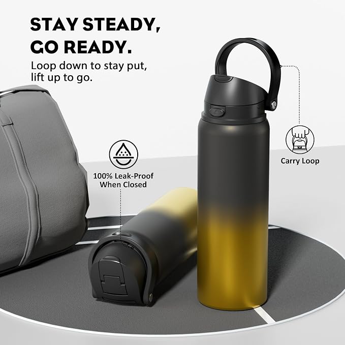 POWCAN 32 oz Insulated Water Bottle: 2-in-1 Push-Button Spout & Quick-Flip - Image 4