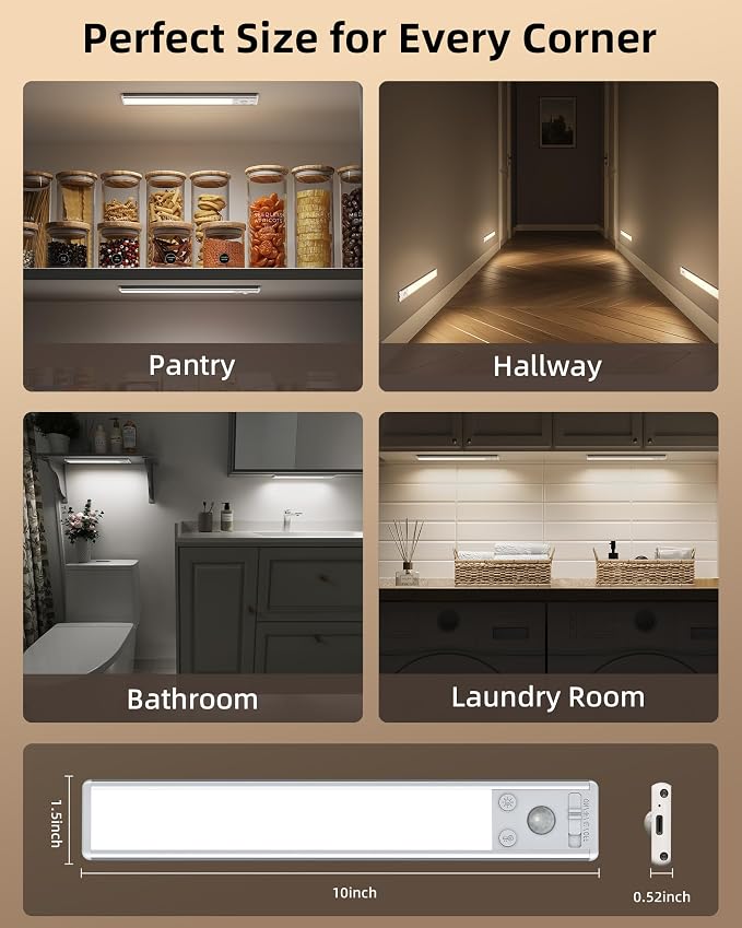 EZVALO 10inch Under Cabinet Lighting, 2500mAh Rechargeable Motion Sensor Lights - Image 6