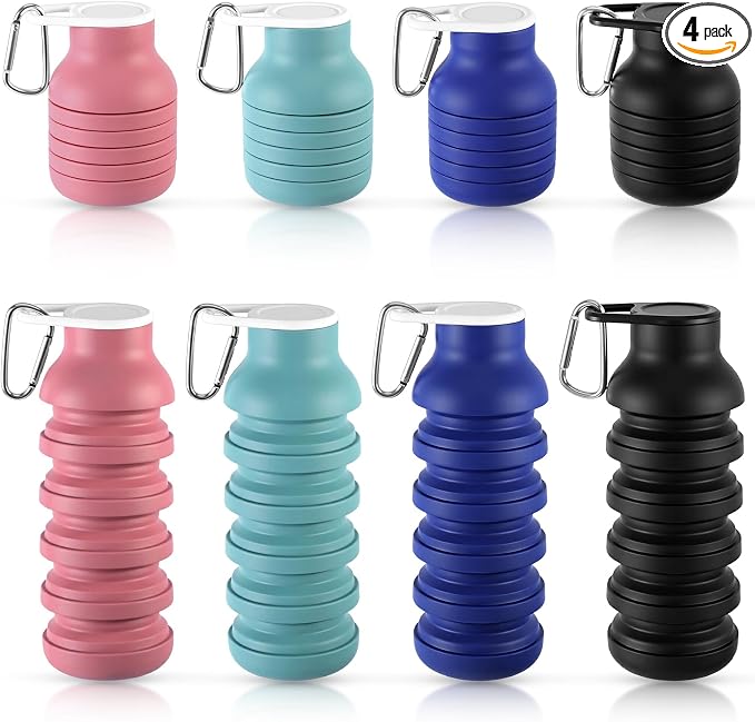 LemonRoad 4 Pcs 20 oz Portable Collapsible Water Bottles Reusable Silicone by Unknown