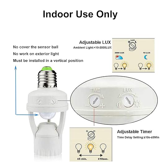 LPHUMEX 3pcs Motion Sensor Light Sockets, E26/E27 Screw in Motion Sensor Sockets - Image 4