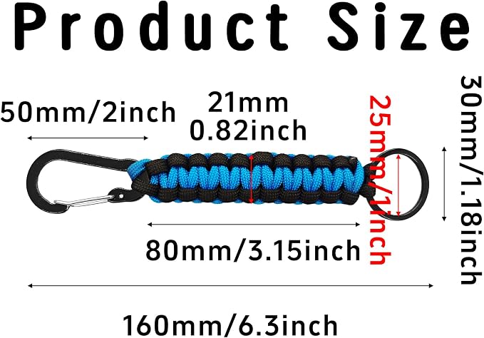 3PCS Paracord Keychain with Carabiner Clip, Braided Rope Key Chain Lanyard - Image 2