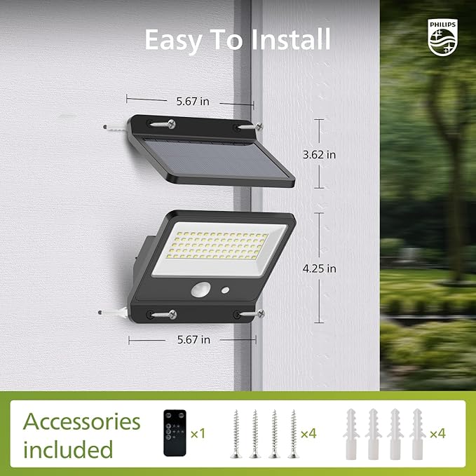 Philips Solar Security Light Outdoor LED 6500K, Solar-Powered Flood Light w/PIR - Image 4