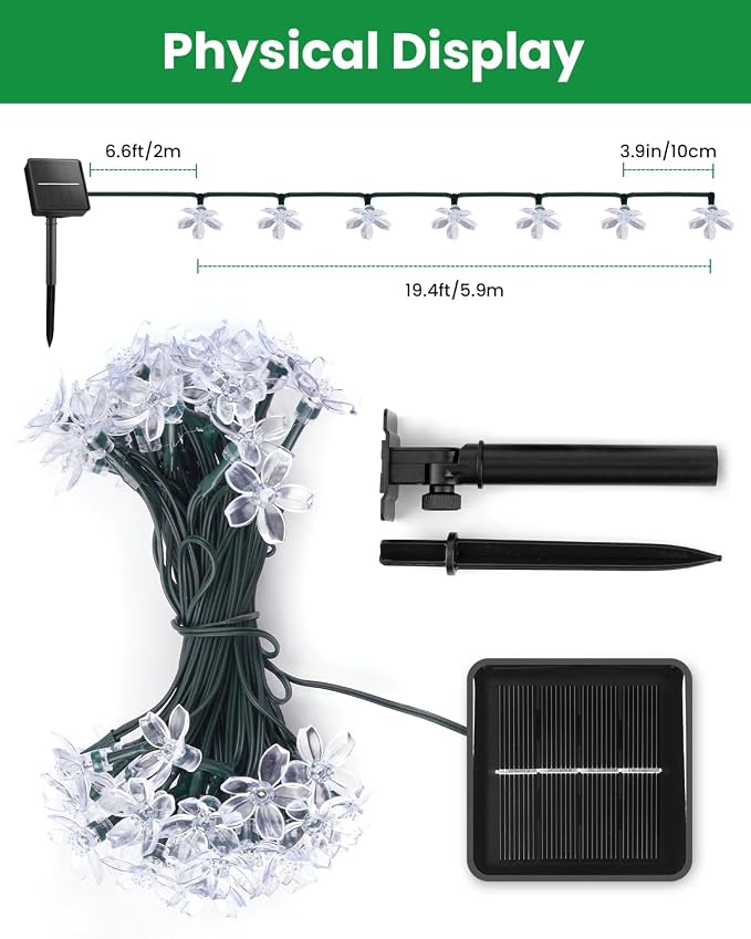Brightown 60 LED Flower Solar Lights String Outdoor Waterproof Fairy Lights - Image 3