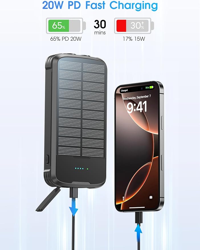 Solar Charger Power Bank, PD 20W Fast Charging External Batter, 40000mAh - Image 4