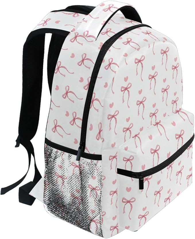 Wamika Pink Bow Girls Backpack Cute Heart Bowknot Ribbon School Backpacks Kids - Image 5