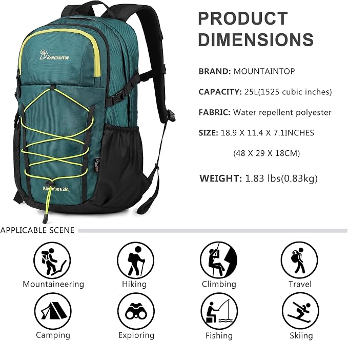 MOUNTAINTOP Hiking Backpack, 25L Camping Backpack, Men Women Hiking Daypack - Image 2