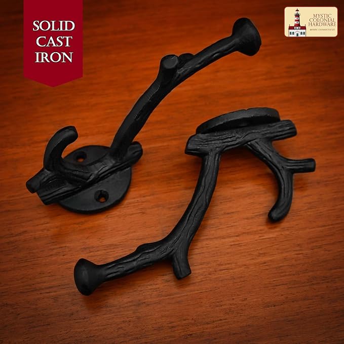 Mystic Colonial Rustic Cast Iron Wall Hooks, Heavy Duty Retro Utility Hooks - Image 7
