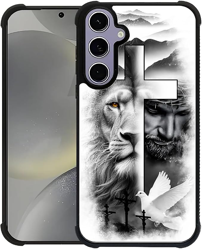 for Samsung Galaxy S24 S25 Case, Lion Cross Jesus Christ Dove Pattern Graphic by FKBRCL4U